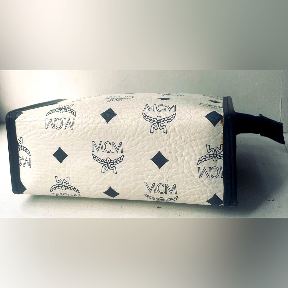 MCM small makeup bag white with black monogram